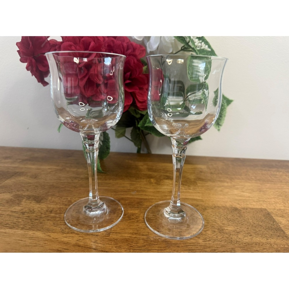 Vintage Towle‎ Silhouette Crystal Wine Glasses Set Of Two Retro Bar Cart Barware